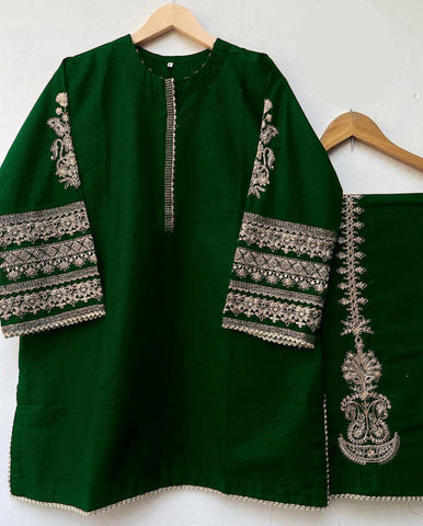 embroidered sleeves lace work suit
