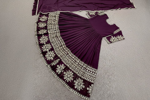 Mini Star Heavy Embroidered Shamose Silk Maxi 3PC Stitched Suit with Lace Dupatta