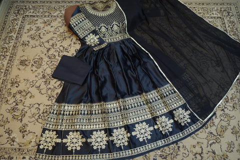 Mini Star Heavy Embroidered Shamose Silk Maxi 3PC Stitched Suit with Lace Dupatta