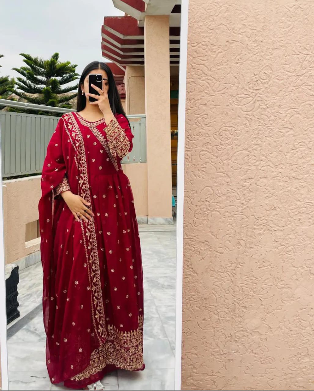 angrakha style chiffon maxi stitched suit