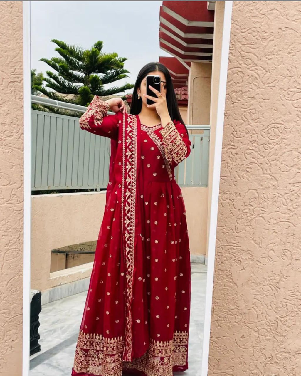 angrakha style chiffon maxi stitched suit