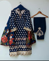 Polka Printed Swiss Lawn 3PC Stitched Suit with Embroidered Patches & Monar Lawn Dupatta