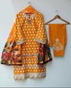Polka Printed Swiss Lawn 3PC Stitched Suit with Embroidered Patches & Monar Lawn Dupatta