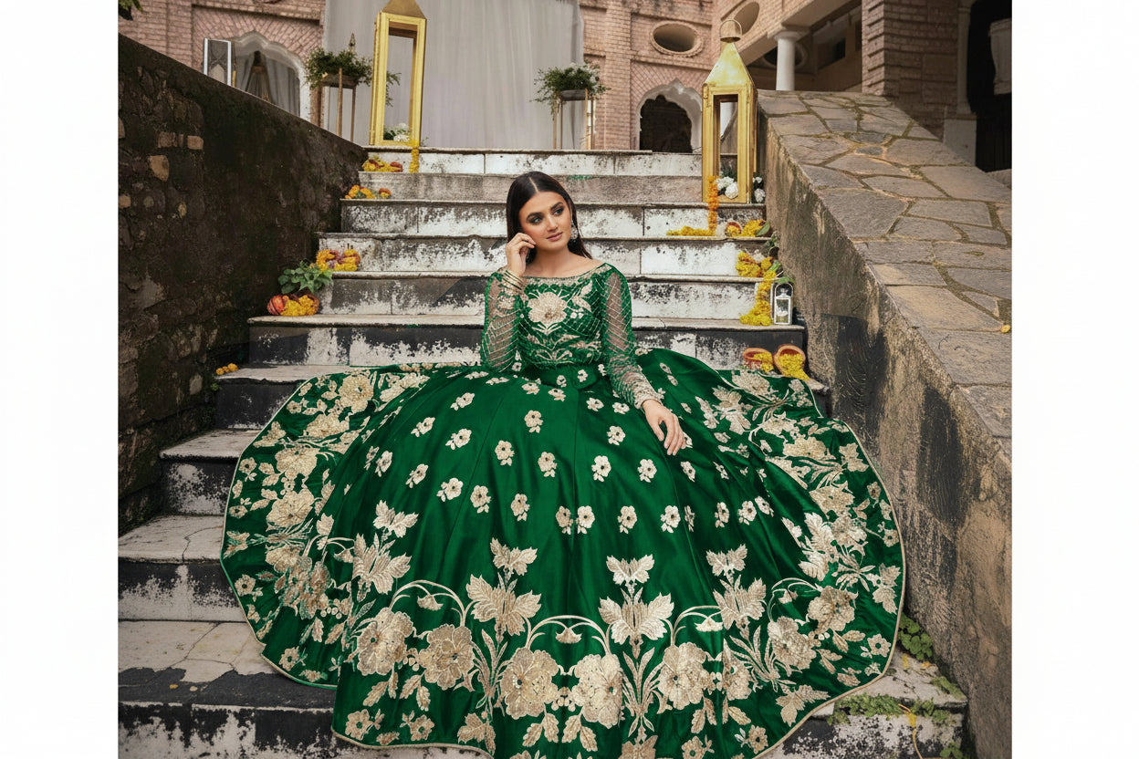 shamose silk long flare skirt stitched