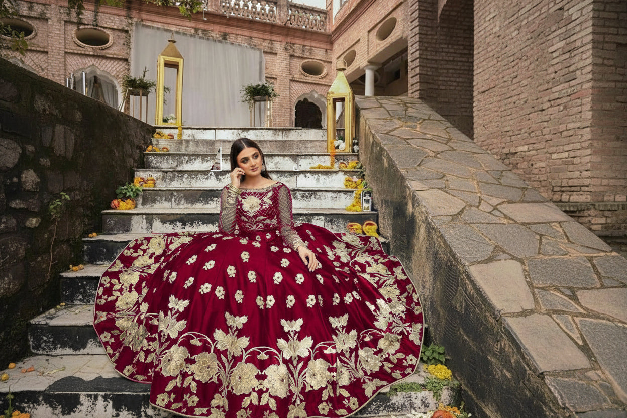 embroidered top with organza sleeves party wear