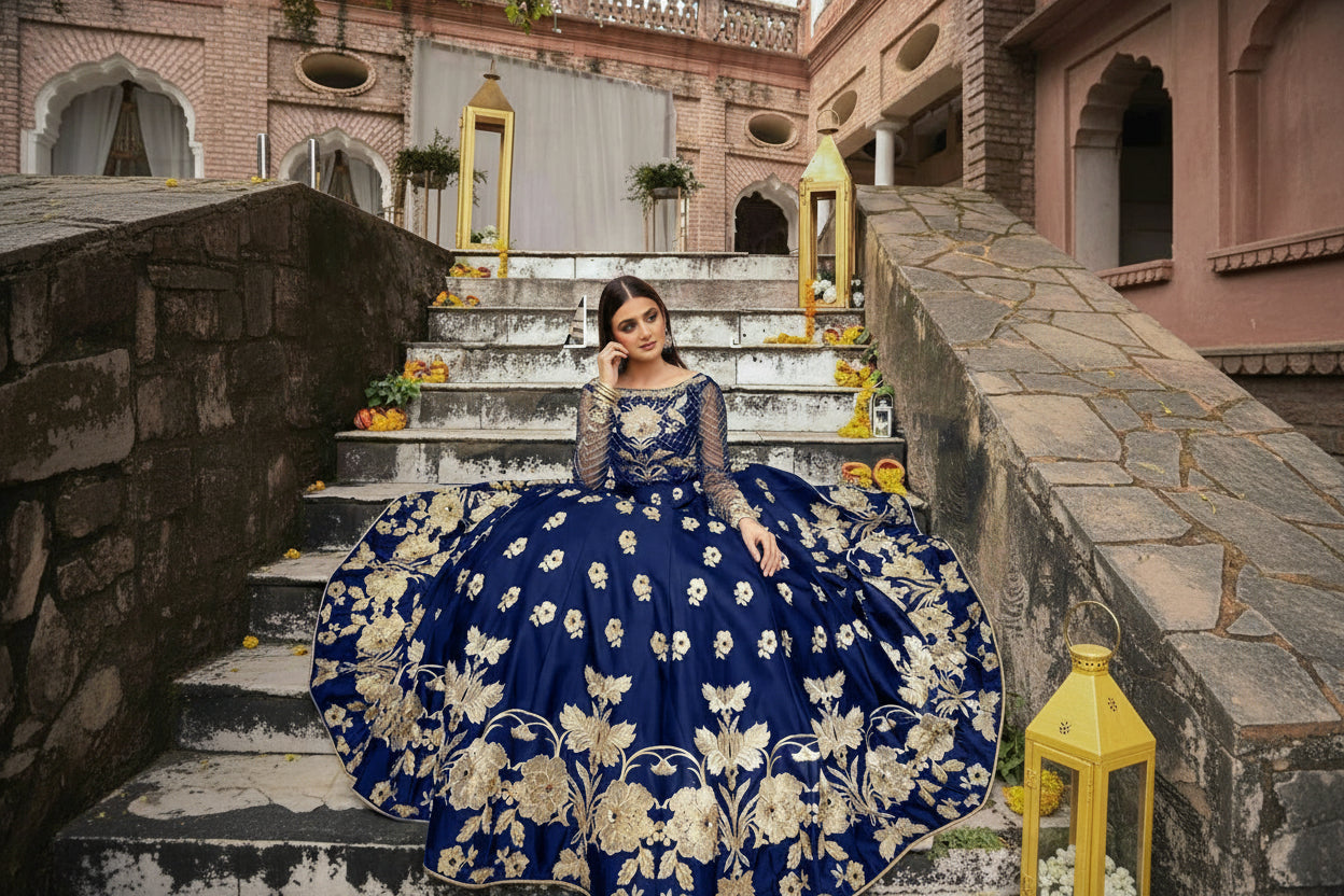 embroidered top with organza sleeves party wear