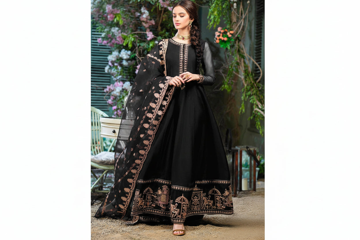 shahi embroidered chiffon maxi stitched suit
