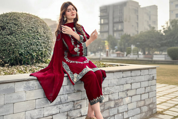 sequence embroidered stitched suit for women
