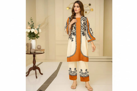 Front & Back Allover Digital Short Printed Cord Set 2PC (Crepe Lawn)