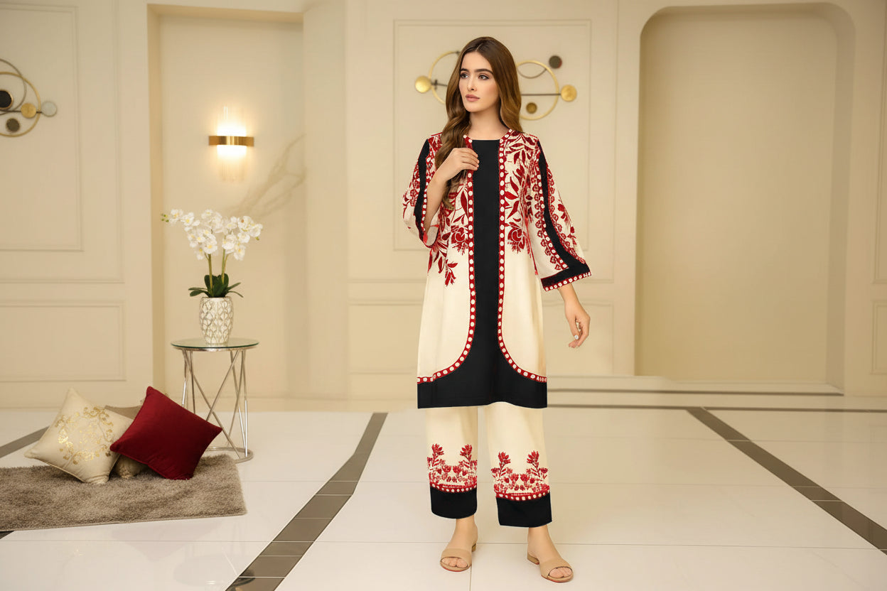 Front & Back Allover Digital Short Printed Cord Set 2PC (Crepe Lawn)