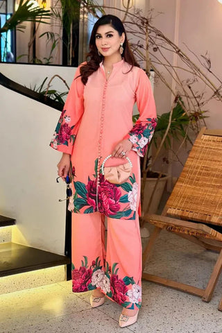 Digital Front & Back Floral Print Co-Ord Set 2PC (Premium Silk)