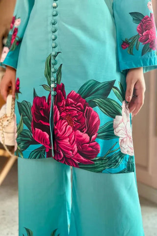 Digital Front & Back Floral Print Co-Ord Set 2PC (Premium Silk)