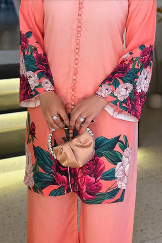 Digital Front & Back Floral Print Co-Ord Set 2PC (Premium Silk)