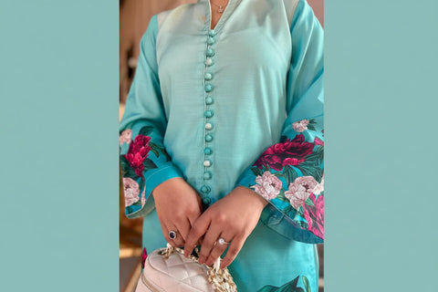 Digital Front & Back Floral Print Co-Ord Set 2PC (Premium Silk)