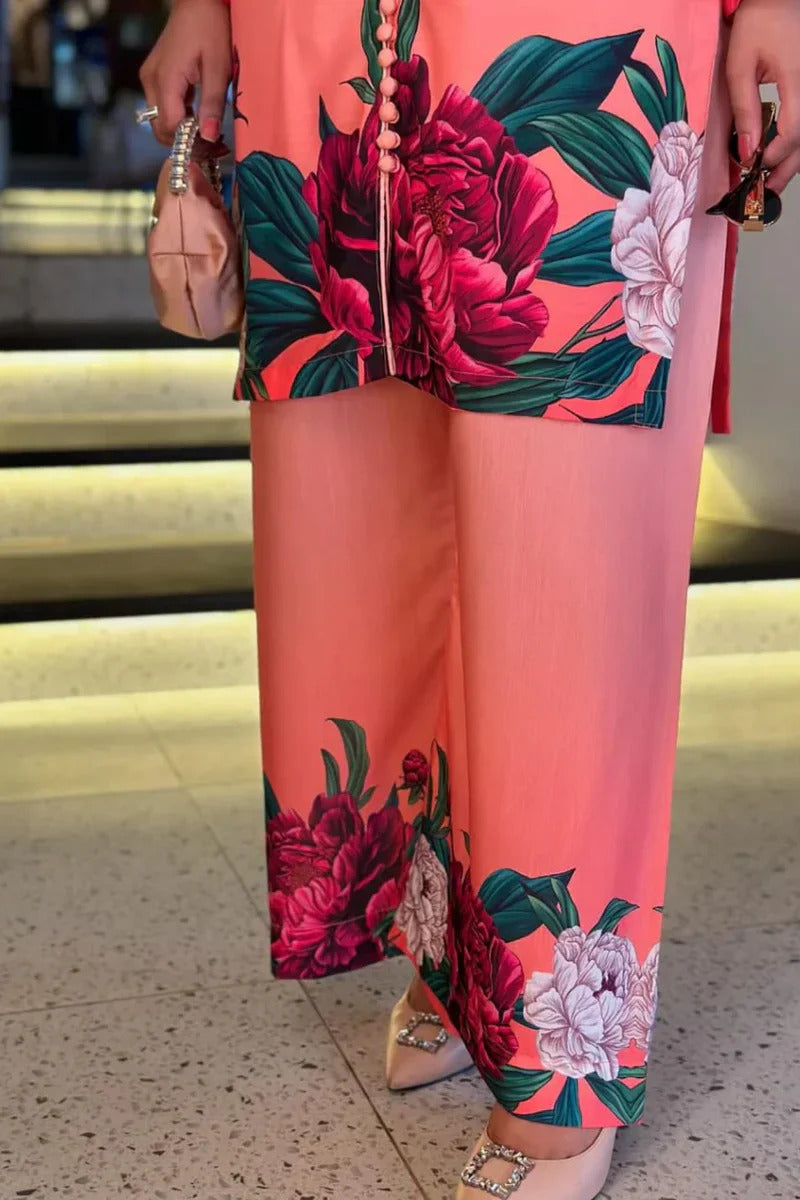 Digital Front & Back Floral Print Co-Ord Set 2PC (Premium Silk)