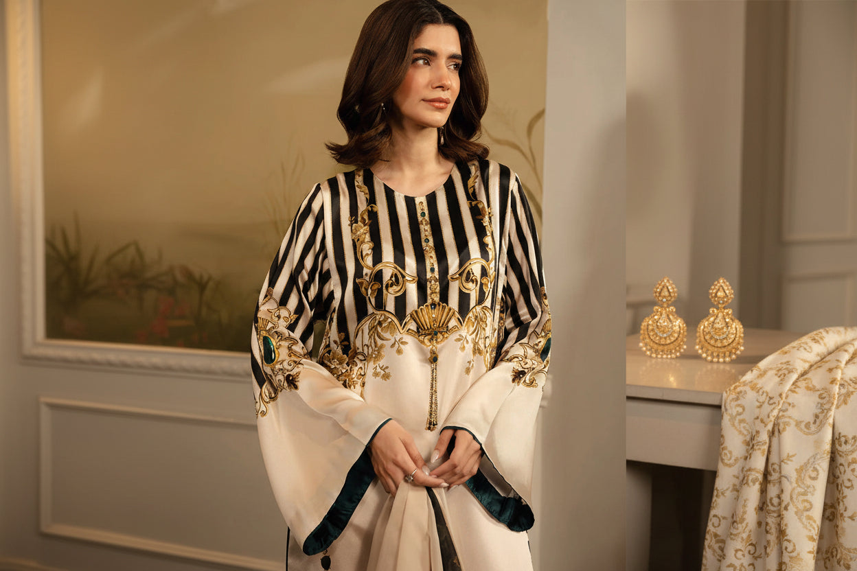 Shahi Lining Digital Printed Long Shirt with Printed Flapper 2PC