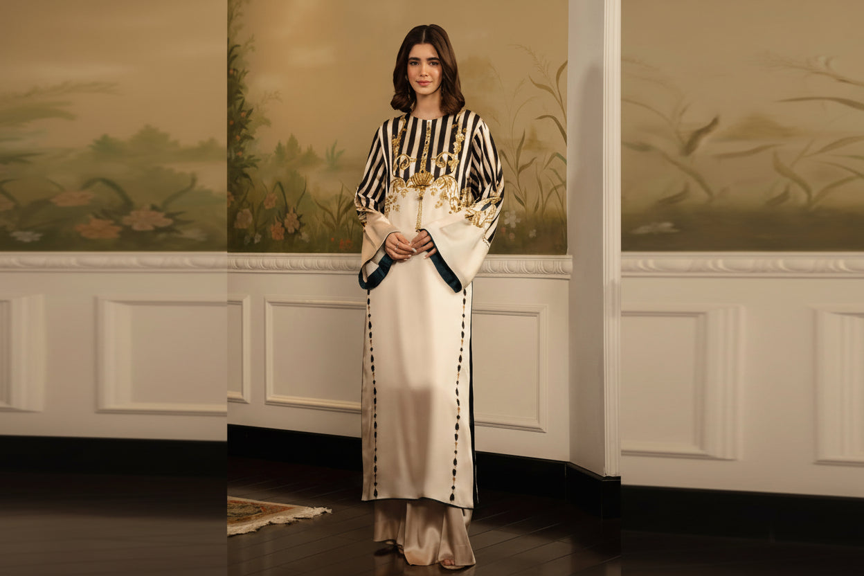 Shahi Lining Digital Printed Long Shirt with Printed Flapper 2PC