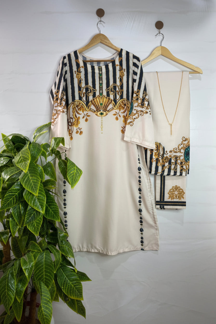 Shahi Lining Digital Printed Long Shirt with Printed Flapper 2PC