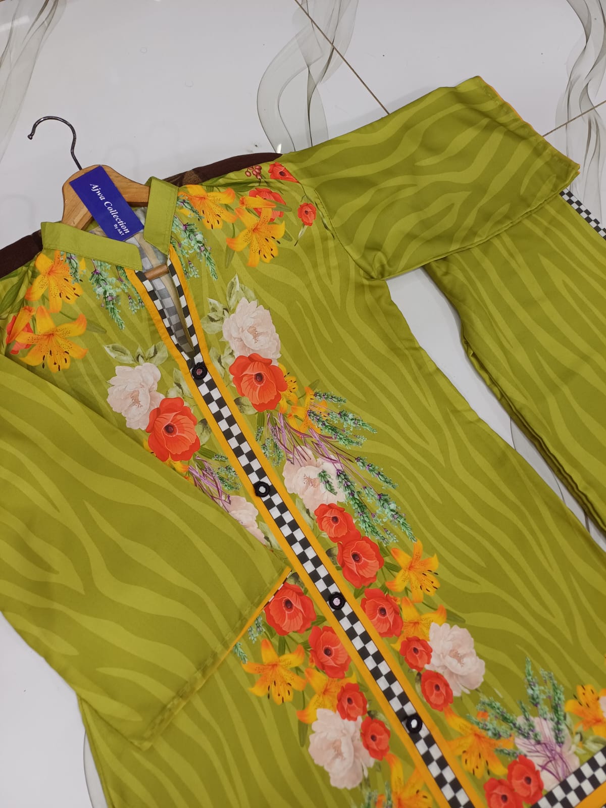 Front & Back Allover Digital Printed Swiss Lawn 2PC Mirror Lace Cord Set