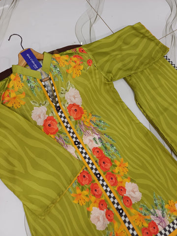 Front & Back Allover Digital Printed Swiss Lawn 2PC Mirror Lace Cord Set