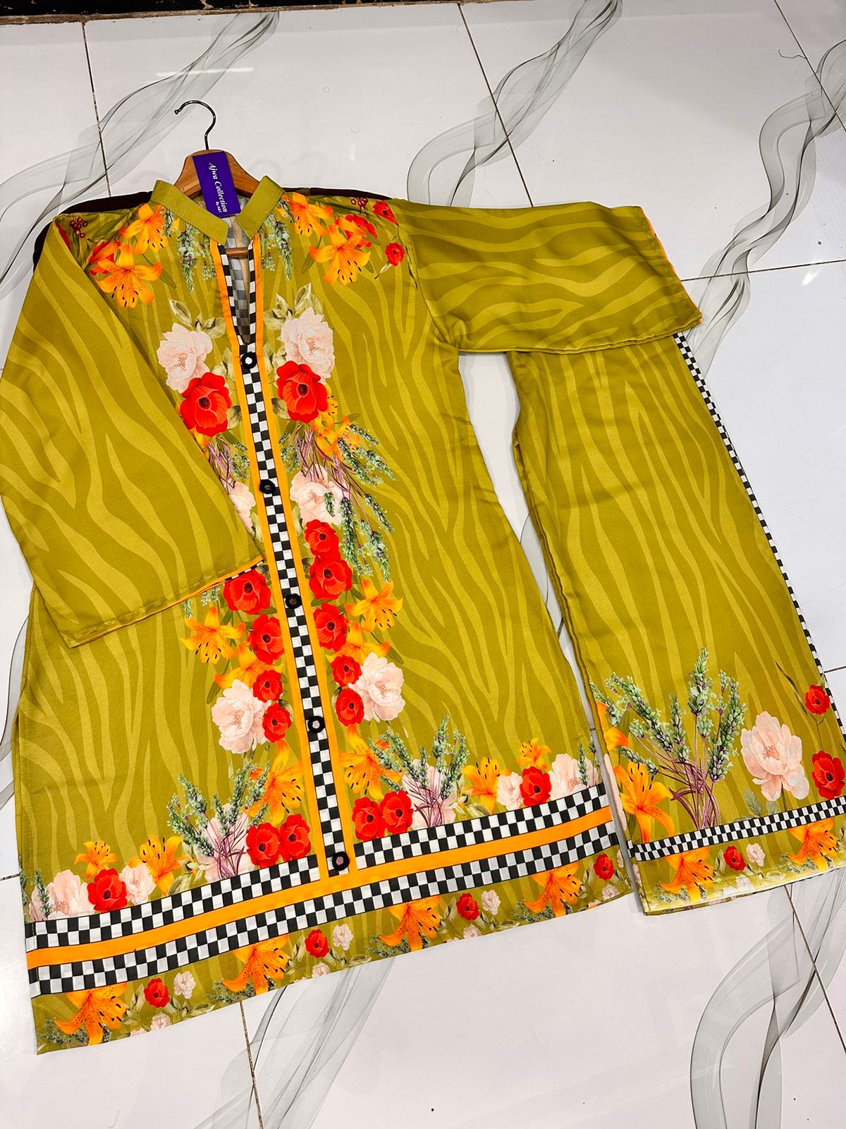 Front & Back Allover Digital Printed Swiss Lawn 2PC Mirror Lace Cord Set