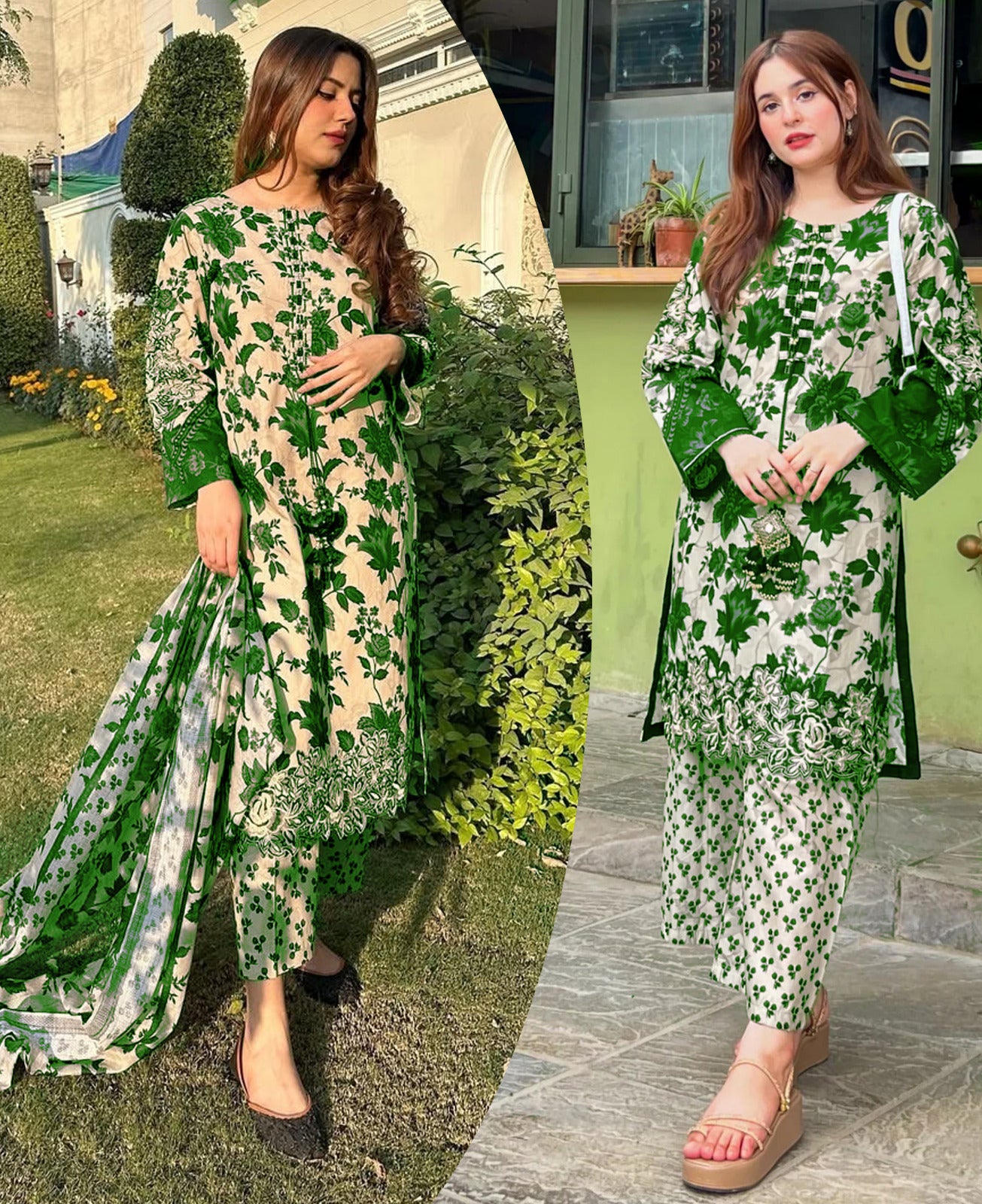 Front & Back Allover Digital Printed Handwork 3PC Cord Set with Flapper