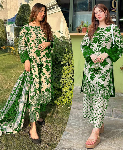 Front & Back Allover Digital Printed Handwork 3PC Cord Set with Flapper