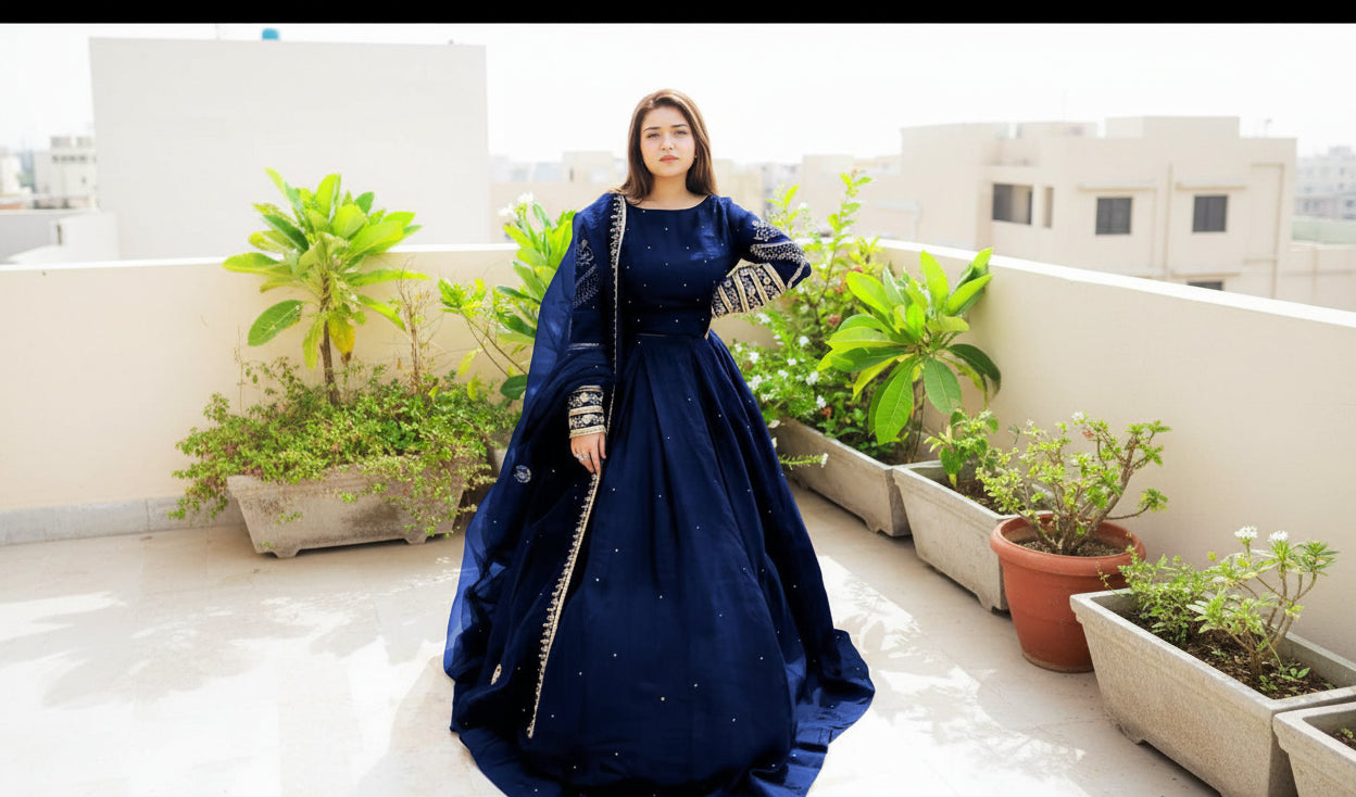 Sleeves Embroidered Pearl Work Top With Pearl Skirt & Embroidered Dupatta 3PC