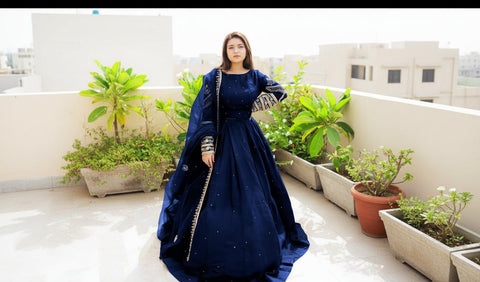 Sleeves Embroidered Pearl Work Top With Pearl Skirt & Embroidered Dupatta 3PC