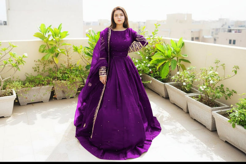 Sleeves Embroidered Pearl Work Top With Pearl Skirt & Embroidered Dupatta 3PC