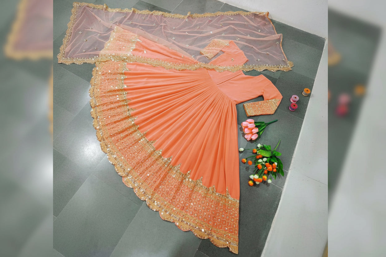 Heavy Sequence Embroidered Chiffon Maxi 3PC Stitched Suit with Sequence Dupatta