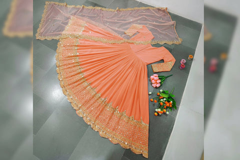 Heavy Sequence Embroidered Chiffon Maxi 3PC Stitched Suit with Sequence Dupatta