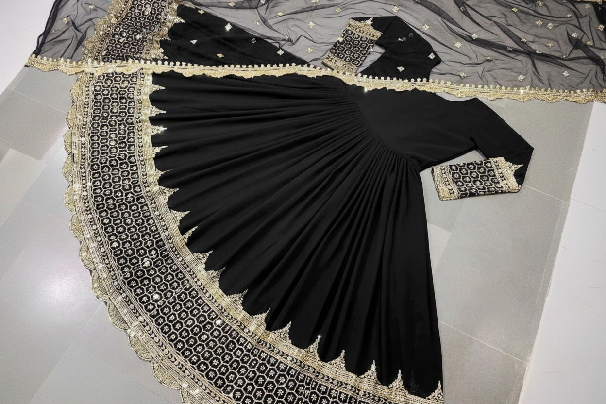 Heavy Sequence Embroidered Chiffon Maxi 3PC Stitched Suit with Sequence Dupatta