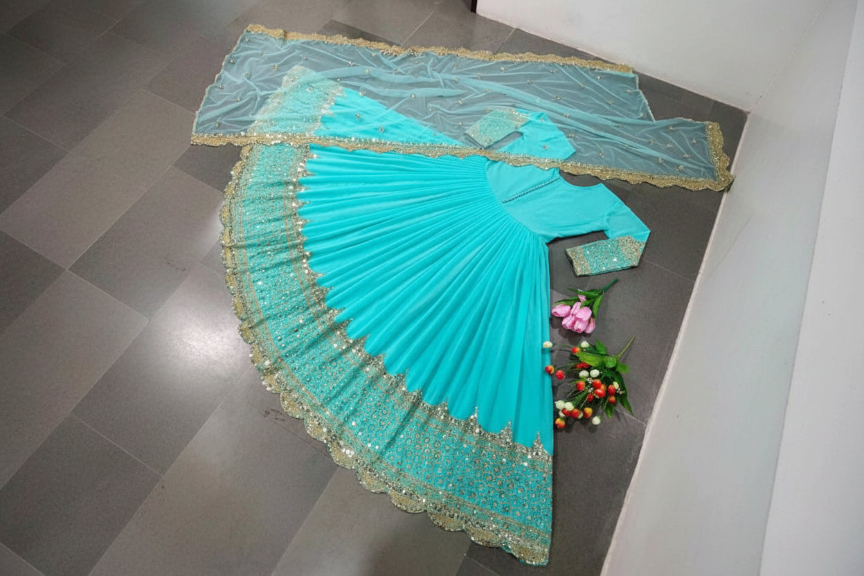 Heavy Sequence Embroidered Chiffon Maxi 3PC Stitched Suit with Sequence Dupatta