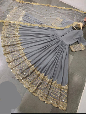 Heavy Sequence Embroidered Chiffon Maxi 3PC Stitched Suit with Sequence Dupatta