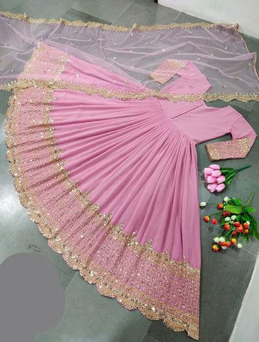 Heavy Sequence Embroidered Chiffon Maxi 3PC Stitched Suit with Sequence Dupatta