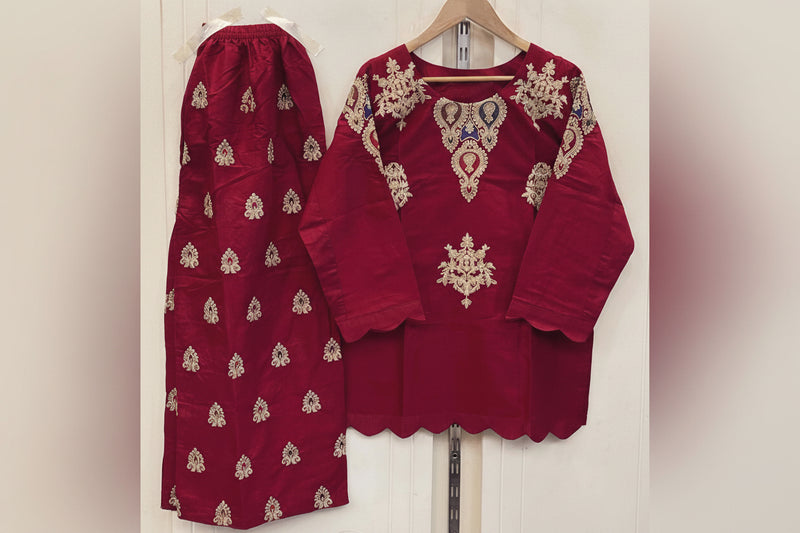 Cotton Arrival Front Zari Multi Embroidery 2PC Stitched Suit with Embroidered Flapper