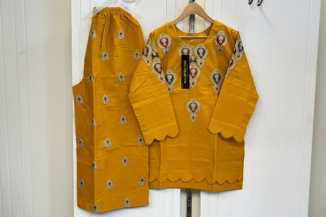 Cotton Arrival Front Zari Multi Embroidery 2PC Stitched Suit with Embroidered Flapper