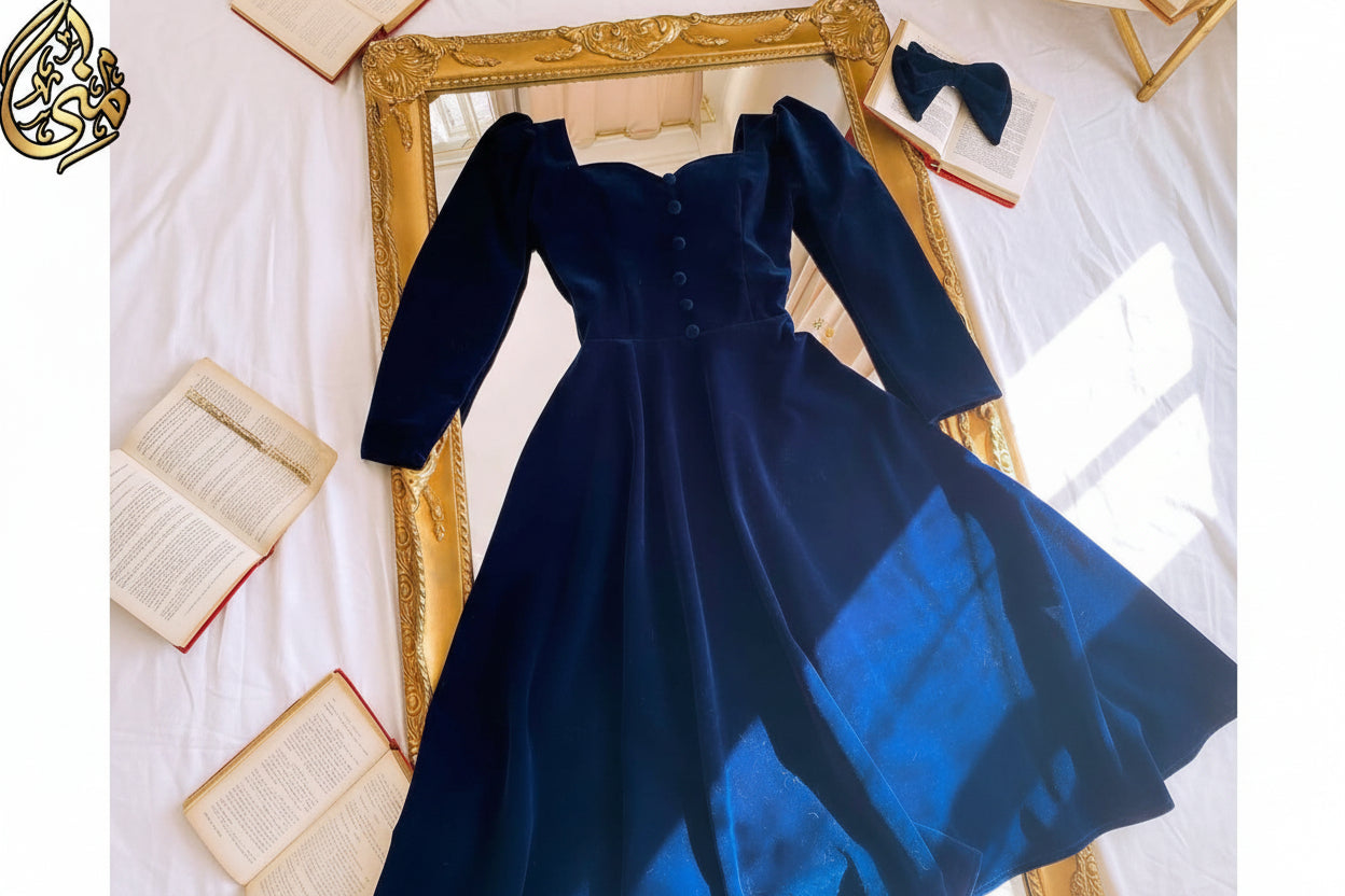 Winter Collection Velvet Button Frock – Elegant Stitched Maxi