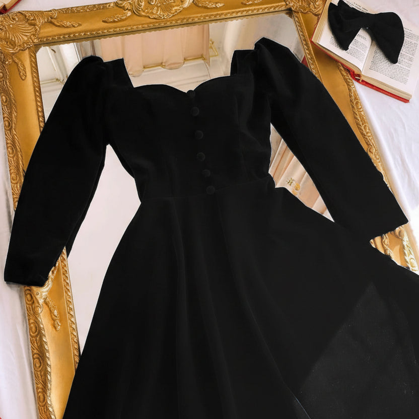 Winter Collection Velvet Button Frock – Elegant Stitched Maxi