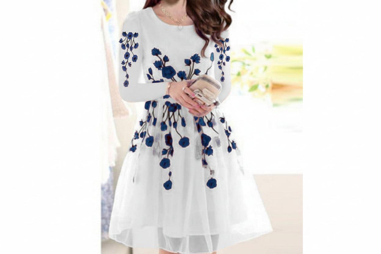 Flower Embroidered Organza Frock 2PC Stitched Suit with Inner & Trouser