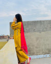 Front Button Pocket Style Linen Cotton 2PC Stitched Kurti Set with Embroidered Flapper