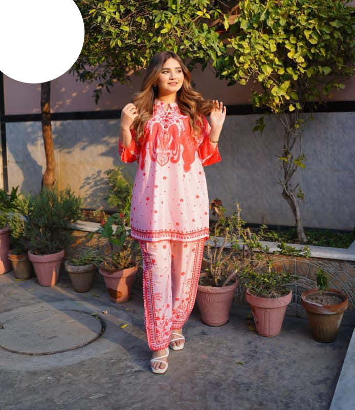 Medium & Large Printed Silk Crepe 2 Piece – Stitched Ladies Dress