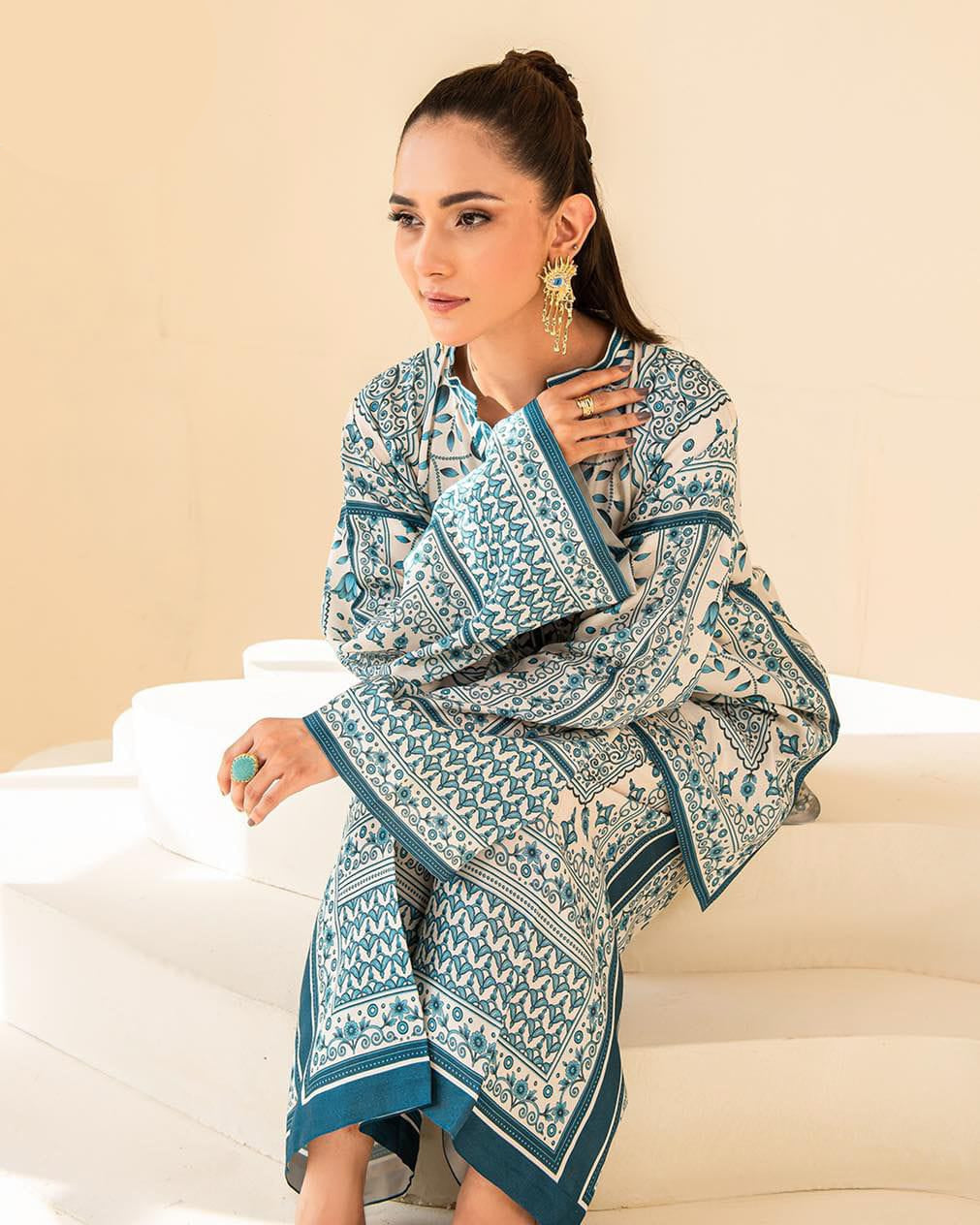 Medium & Large Printed Silk Crepe 2 Piece – Stitched Ladies Dress