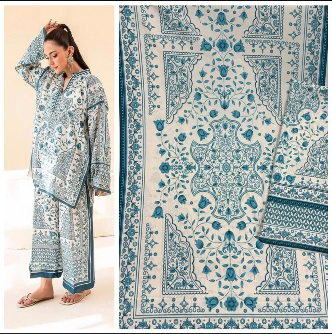 Medium & Large Printed Silk Crepe 2 Piece – Stitched Ladies Dress