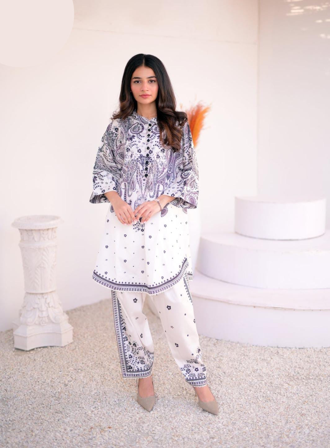 Medium & Large Printed Silk Crepe 2 Piece – Stitched Ladies Dress