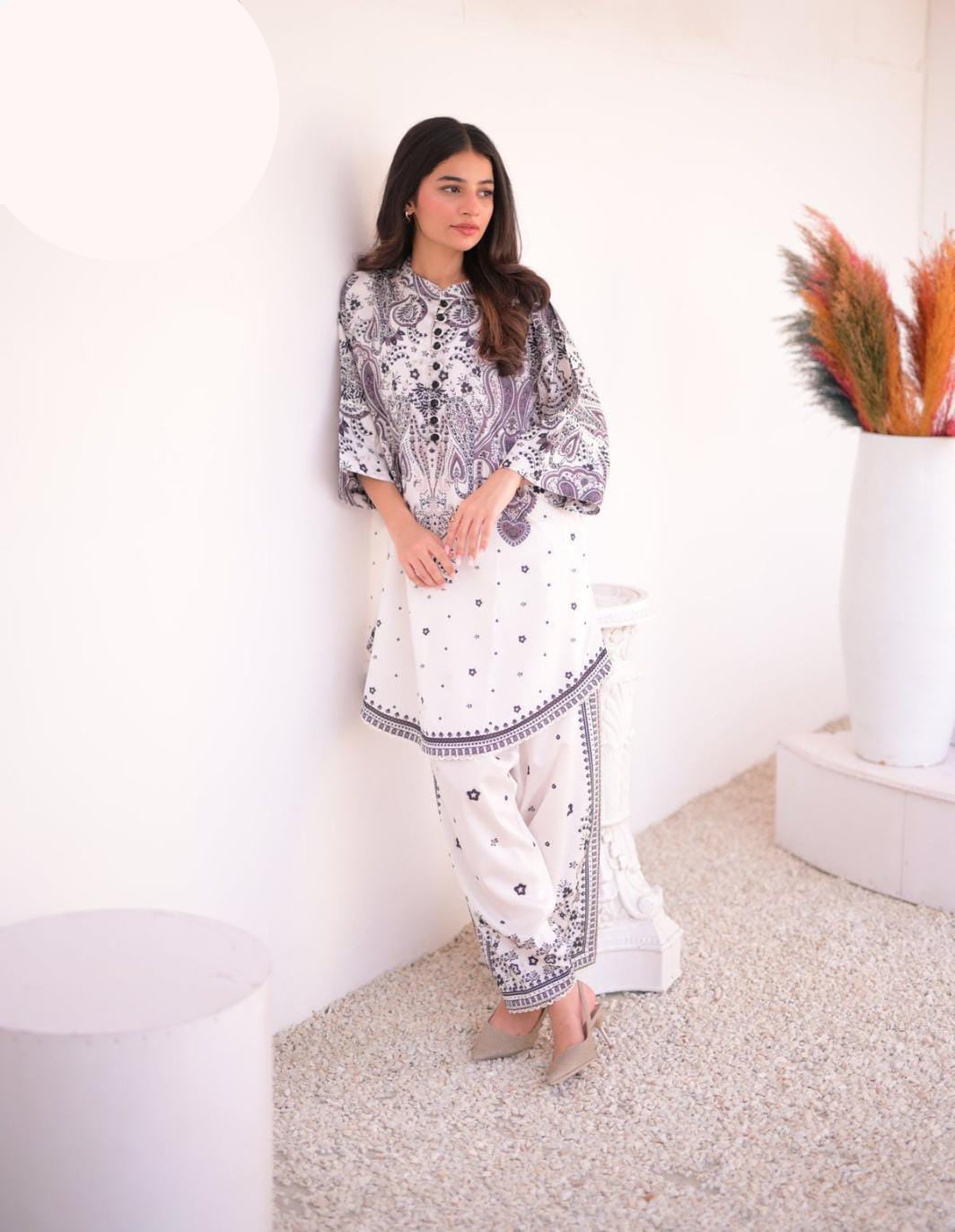 Medium & Large Printed Silk Crepe 2 Piece – Stitched Ladies Dress