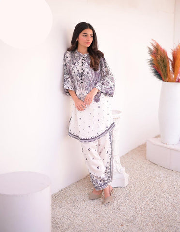 Medium & Large Printed Silk Crepe 2 Piece – Stitched Ladies Dress
