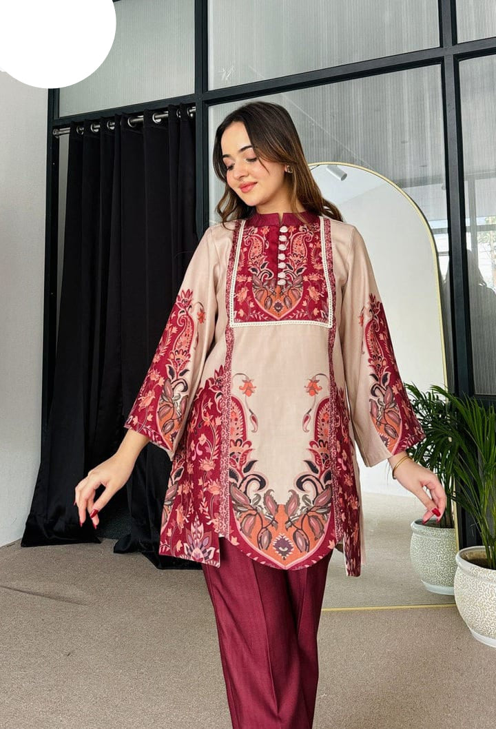 Medium & Large Printed Silk Crepe 2 Piece – Stitched Ladies Dress