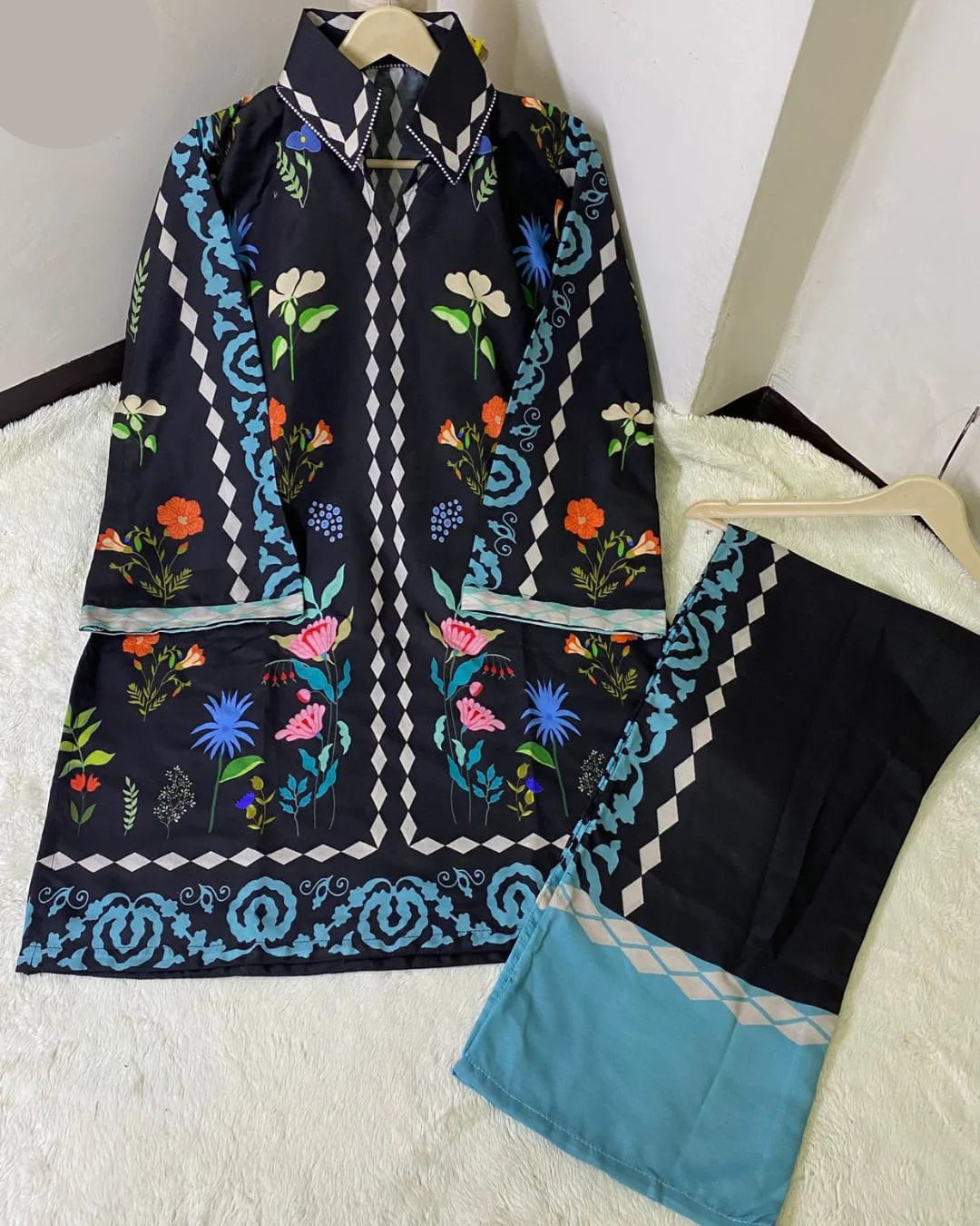Medium & Large Printed Silk Crepe 2 Piece – Stitched Ladies Dress